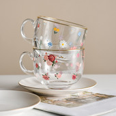 Пном Пен Стъклена чаша за кафе и чинийка Домакинска закуска Мляко Чаша за чай Офис Коремна чаша за вода