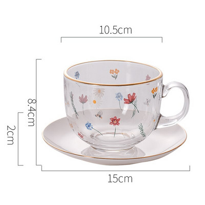 Пном Пен Стъклена чаша за кафе и чинийка Домакинска закуска Мляко Чаша за чай Офис Коремна чаша за вода