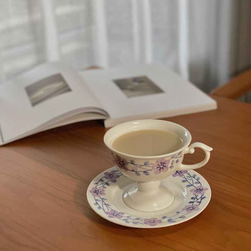 Rankomis dažyti Bone China puodeliai ir lėkštės Vintažinio europietiško arbatos puodelio kavos klasikinis išskirtinis dovanų dėžutė pastoracinis