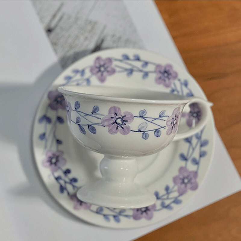 Rankomis dažyti Bone China puodeliai ir lėkštės Vintažinio europietiško arbatos puodelio kavos klasikinis išskirtinis dovanų dėžutė pastoracinis