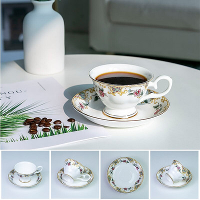 Bone China kávés bögre British Palace Vintage virágmintás délutáni tea csésze és csészealj készlet Kávés kerámia csésze kávés edények