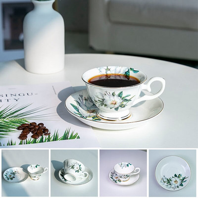 Bone China kávés bögre British Palace Vintage virágmintás délutáni tea csésze és csészealj készlet Kávés kerámia csésze kávés edények