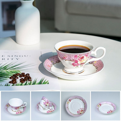 Bone China kávés bögre British Palace Vintage virágmintás délutáni tea csésze és csészealj készlet Kávés kerámia csésze kávés edények