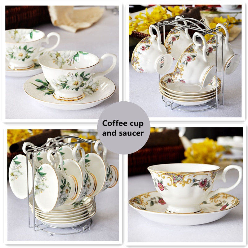 Bone China kávés bögre British Palace Vintage virágmintás délutáni tea csésze és csészealj készlet Kávés kerámia csésze kávés edények