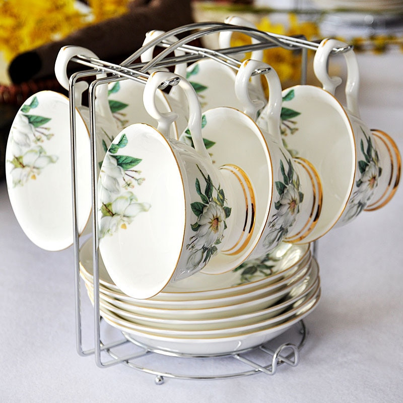 Bone China kávés bögre British Palace Vintage virágmintás délutáni tea csésze és csészealj készlet Kávés kerámia csésze kávés edények