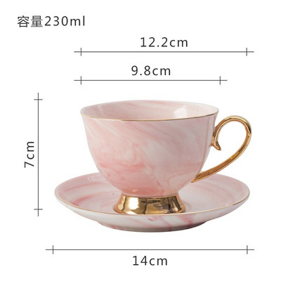 Marmurinio rašto kavos puodelio ir lėkštės rinkinys Minimalistinis ir daugkartinis popietės arbatos keramikinis raudonos arbatos puodelis Puodelis ir lėkštė