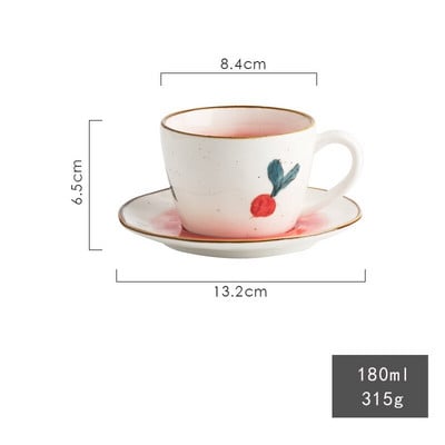 180 мл винтидж керамична чаша за кафе и чай и чинийка с шарка на плодове Млечен сок Чаша за многократна употреба Изолационна чаша с дръжка