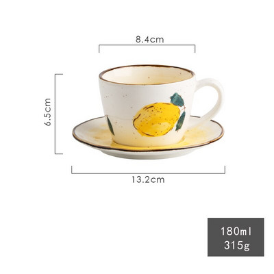 180 мл винтидж керамична чаша за кафе и чай и чинийка с шарка на плодове Млечен сок Чаша за многократна употреба Изолационна чаша с дръжка