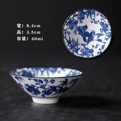 Kézzel festett kerámia bambusz-sapkás csésze Mester Kung Fu teáscsészék Jianzhan egyetlen elismerésű kék-fehér porcelán tálbögre