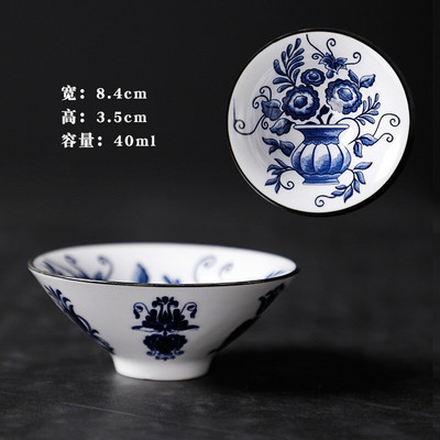 Kézzel festett kerámia bambusz-sapkás csésze Mester Kung Fu teáscsészék Jianzhan egyetlen elismerésű kék-fehér porcelán tálbögre