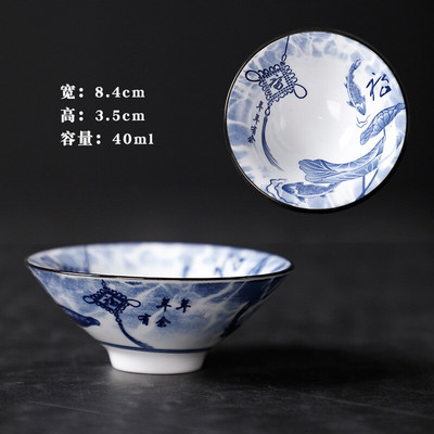 Kézzel festett kerámia bambusz-sapkás csésze Mester Kung Fu teáscsészék Jianzhan egyetlen elismerésű kék-fehér porcelán tálbögre