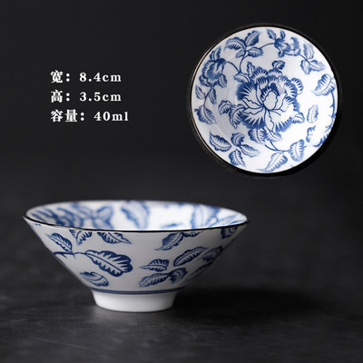 Kézzel festett kerámia bambusz-sapkás csésze Mester Kung Fu teáscsészék Jianzhan egyetlen elismerésű kék-fehér porcelán tálbögre