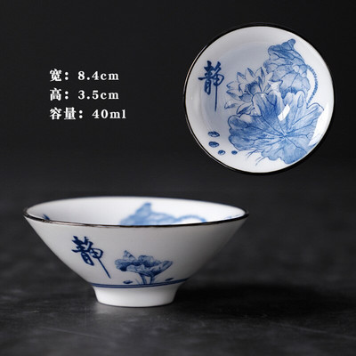 Kézzel festett kerámia bambusz-sapkás csésze Mester Kung Fu teáscsészék Jianzhan egyetlen elismerésű kék-fehér porcelán tálbögre