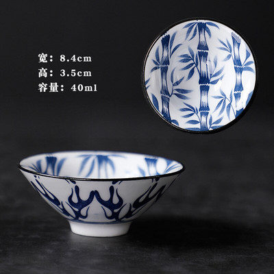 Kézzel festett kerámia bambusz-sapkás csésze Mester Kung Fu teáscsészék Jianzhan egyetlen elismerésű kék-fehér porcelán tálbögre