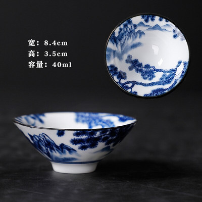 Kézzel festett kerámia bambusz-sapkás csésze Mester Kung Fu teáscsészék Jianzhan egyetlen elismerésű kék-fehér porcelán tálbögre
