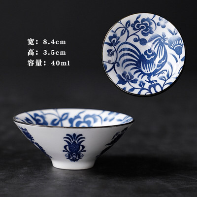 Kézzel festett kerámia bambusz-sapkás csésze Mester Kung Fu teáscsészék Jianzhan egyetlen elismerésű kék-fehér porcelán tálbögre