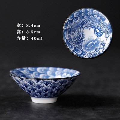 Kézzel festett kerámia bambusz-sapkás csésze Mester Kung Fu teáscsészék Jianzhan egyetlen elismerésű kék-fehér porcelán tálbögre