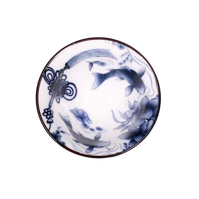 Kézzel festett kerámia bambusz-sapkás csésze Mester Kung Fu teáscsészék Jianzhan egyetlen elismerésű kék-fehér porcelán tálbögre