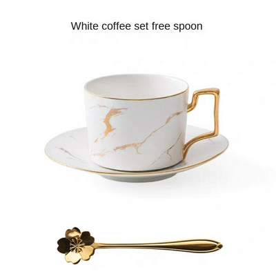 Marble Ceramic Coffee Poucer Poon Set 200ml Nordic Tea Cup Matt Porcelain Tea Set Advanced Teacup Cafe Cup Espresso