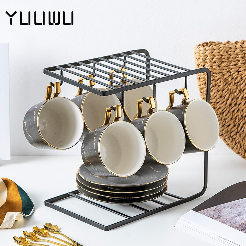 Marble Ceramic Coffee Poucer Poon Set 200ml Nordic Tea Cup Matt Porcelain Tea Set Advanced Teacup Cafe Cup Espresso