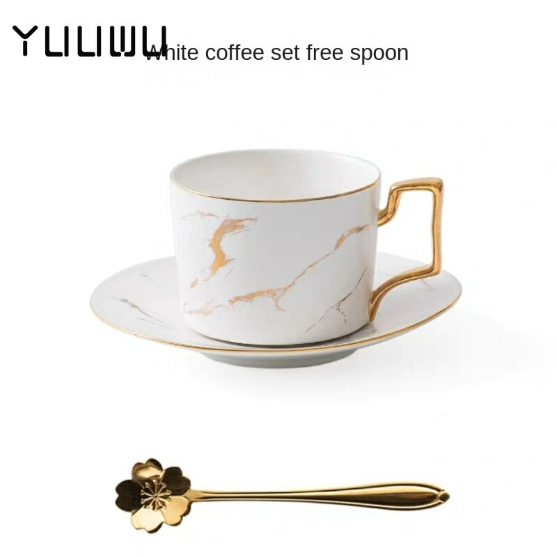 Marble Ceramic Coffee Poucer Poon Set 200ml Nordic Tea Cup Matt Porcelain Tea Set Advanced Teacup Cafe Cup Espresso