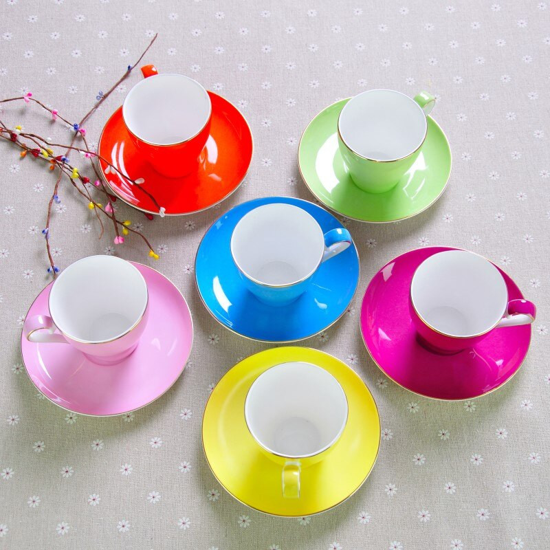 220ml, színes csontporcelán kávés csésze és csészealj készlet, Nespresso csészekészlet, Tazas cafe termos kávés bögre, Cappuccino csészekészlet