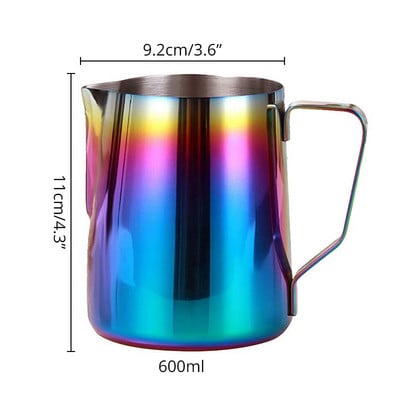 Urcior pentru spuma de lapte pentru Latte Art, căni de cafea de culoare curcubeu Spuma de lapte aburind din oțel inoxidabil pentru espresso, 350/600 ml