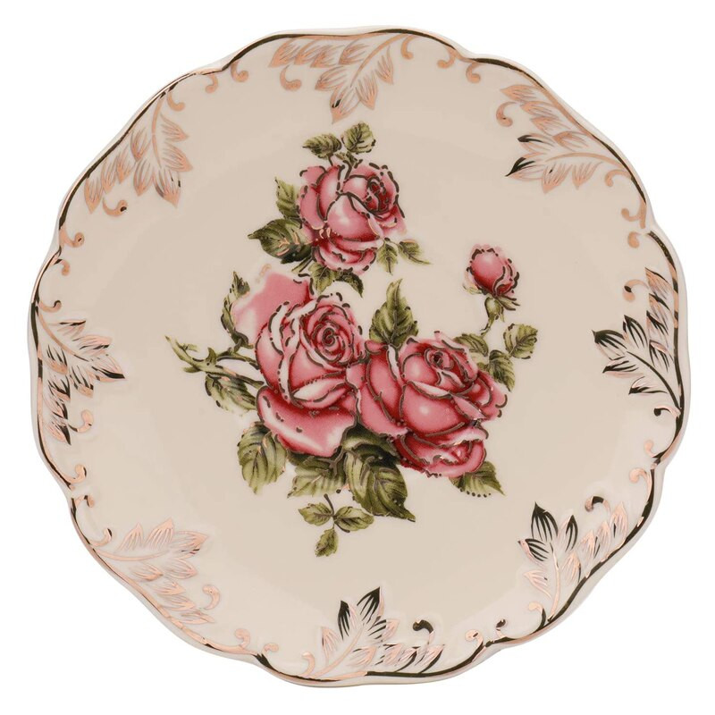 Európai csésze és csészealj készlet 250 ml/8 oz. Elefántcsont porcelán kávéscsésze Vintage virágos kerámia teáscsésze készlet csészealjjal és kanállal