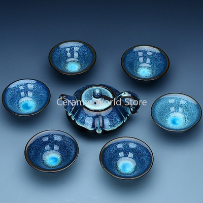 7PCS/комплект Китайски Кунг Фу Чаен Сервиз Jingdezhen Керамичен Чаен Сервиз Китайска Чаша Чаша Порцеленови Чаши Чаши 1 Чайник + 6 Чаши Добър Подарък