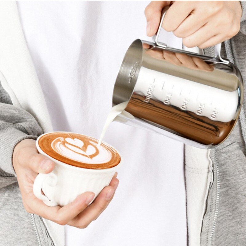 Rozsdamentes acél tejkannák Kreativitás Kézműves tejhabosító edény kávé Cappuccino Art Espresso Barista gőzpohár 350/600/100Ml