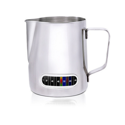 Urcică de spumare a laptelui din oțel inoxidabil cu termometru integrat, 20 oz/600 ml de cafea cu lapte, cappuccino, ulcior de spumare Latte Art