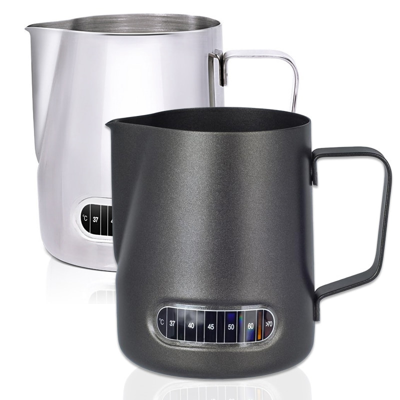 Urcică de spumare a laptelui din oțel inoxidabil cu termometru integrat, 20 oz/600 ml de cafea cu lapte, cappuccino, ulcior de spumare Latte Art