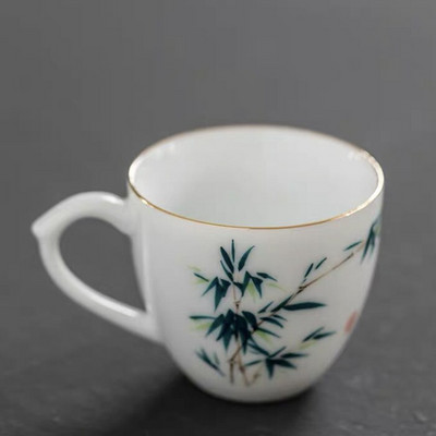 Keraminis rankomis dažytas Lotus Master arbatos puodelis su rankena balto porceliano arbatos puodelis Paprastas kiniškas Kung Fu vandens puodelis biuro gėrimai