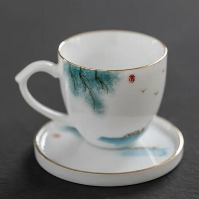 Keraminis rankomis dažytas Lotus Master arbatos puodelis su rankena balto porceliano arbatos puodelis Paprastas kiniškas Kung Fu vandens puodelis biuro gėrimai