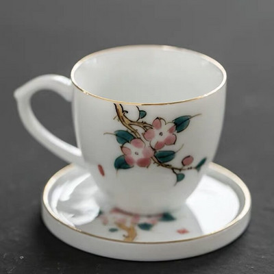 Keraminis rankomis dažytas Lotus Master arbatos puodelis su rankena balto porceliano arbatos puodelis Paprastas kiniškas Kung Fu vandens puodelis biuro gėrimai