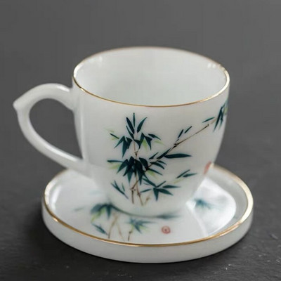 Keraminis rankomis dažytas Lotus Master arbatos puodelis su rankena balto porceliano arbatos puodelis Paprastas kiniškas Kung Fu vandens puodelis biuro gėrimai