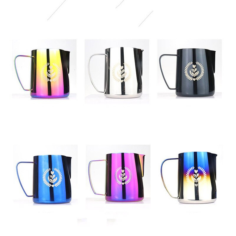 Tejgőzölő haboskancsó, rozsdamentes acél, tapadásmentes tejkancsó húzható virágcsésze, tökéletes kávéhoz Cappuccino Latte Art 600 ml