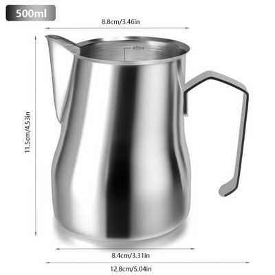 Rozsdamentes acél tejhab csésze, espresso pull Flower csésze, mérőpohár belső skálával, 350 ml/500 ml tejtartály