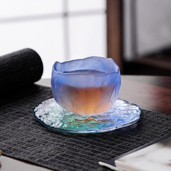 Японски стил Glacier Blue pink and Green Country Tide Wind Small Tea Cup Sake Cup Gradient Color Glass Cup Hostess Tea Cup Set