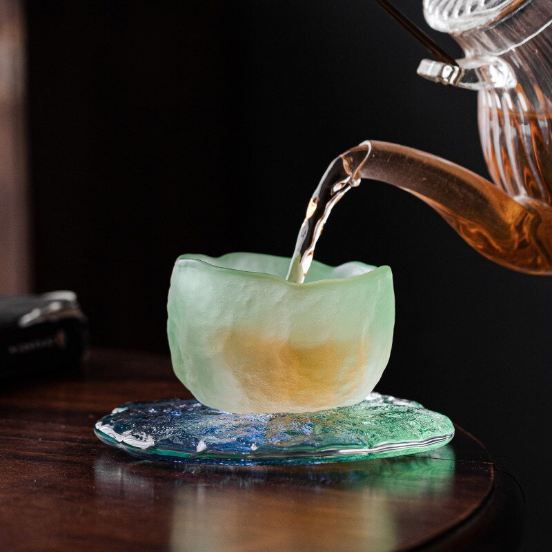 Japán stílusú gleccser kék rózsaszín és zöld vidéki dagály szél kis teáscsésze szaké csésze színátmenetes üvegpohár Hostess teáscsésze készlet