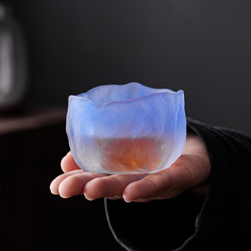 Japán stílusú gleccser kék rózsaszín és zöld vidéki dagály szél kis teáscsésze szaké csésze színátmenetes üvegpohár Hostess teáscsésze készlet