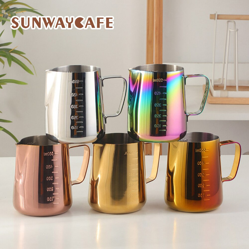 Tejhabosító kancsó 330/550 ml rozsdamentes acél kávés tejkancsó húzó Virág Latte csésze Espresso habosító bögre kávé Barista eszköz