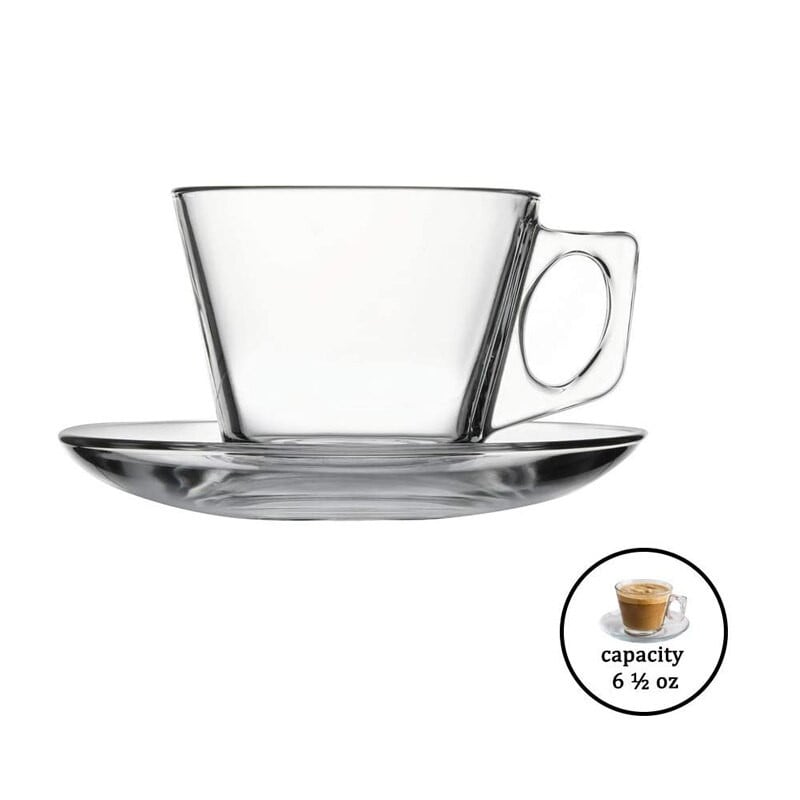 Wudruncy üvegcsészék és csészealj készlet átlátszó üveg kávésbögrék készlet Ideális 6,5 uncia csésze cappuccino latte mokkához és teához