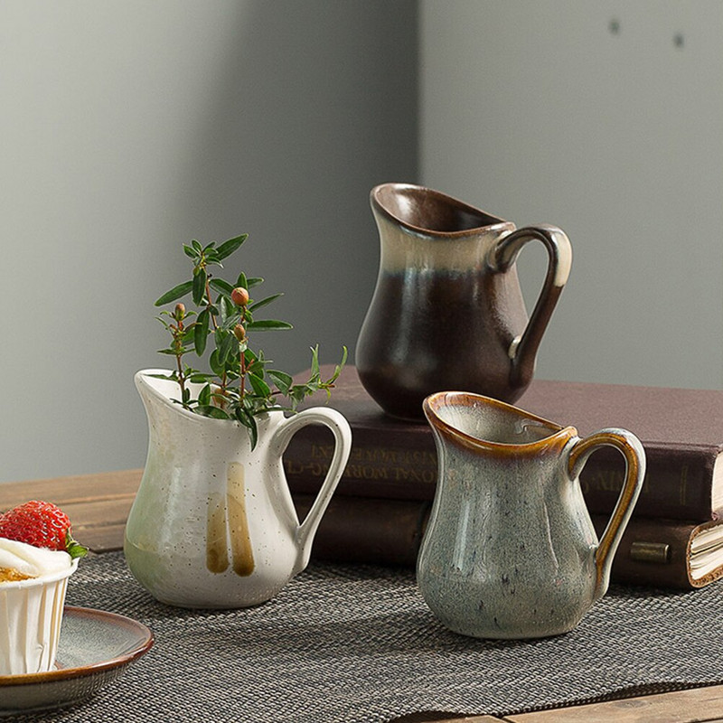 Kancsó Krém-kerámia kancsó tejszínkiöntő Mini szósz habosító kávémártás adagoló kis eszpresszó porcelán fogantyús adag