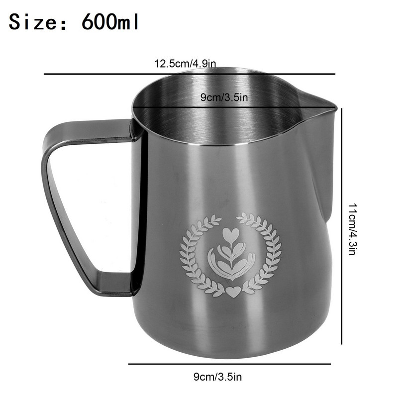 Rozsdamentes acél tejeskancsó kávéhabosító csésze 350 ml/600 ml hegyes szájú tejhabosító csésze kávéskanna otthoni konyhai bárhoz