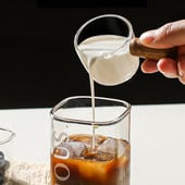 Japán stílusú átlátszó üveg tejcsésze fa fogantyúval mini tejkancsó kávés tejeskanna steak szósz vödör kávés edények