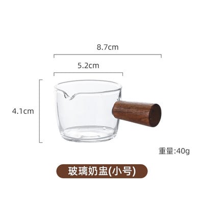 Japán stílusú átlátszó üveg tejcsésze fa fogantyúval mini tejkancsó kávés tejeskanna steak szósz vödör kávés edények