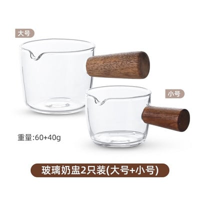 Japán stílusú átlátszó üveg tejcsésze fa fogantyúval mini tejkancsó kávés tejeskanna steak szósz vödör kávés edények