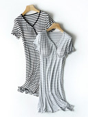 Раирана дамска нощница с къс ръкав за кърмачки