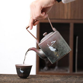 400ml Γιαπωνέζικη χονδροειδής κεραμικής τσαγιέρα ρετρό τσαγιέρα Κεραμική βραστήρας Kung Fu Kiln Change Φλιτζάνι τσαγιού Ζωγραφισμένη στο χέρι Γερανός ποτό